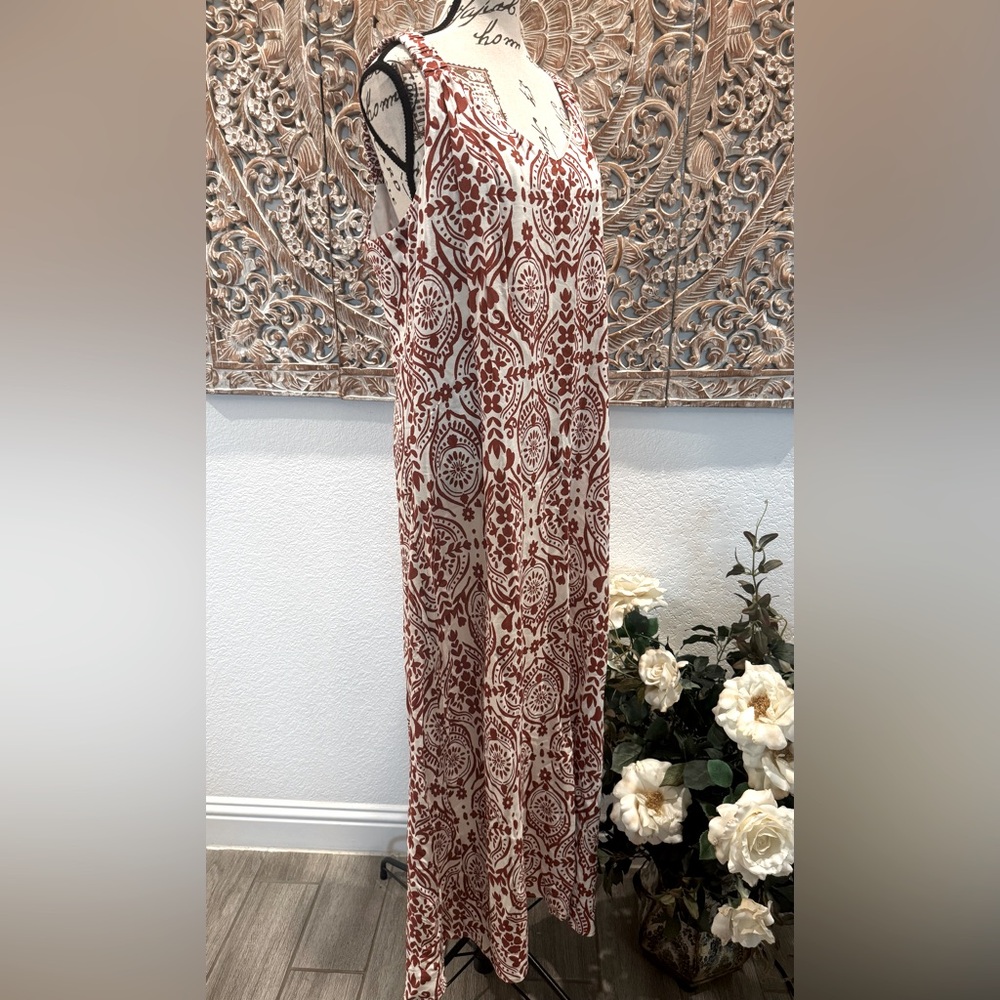 Ivy Street Bold Rust Color Medallion Print Oversized Maxi Boho Chic Dress - Picture 3 of 13